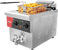 CROSSON 8L Countertop Electric Deep Fryer with Draining Valve,Solid Basket and Lid for Restaurant Use 120V,1800W Stainless Steel Commercial Deep Fryer