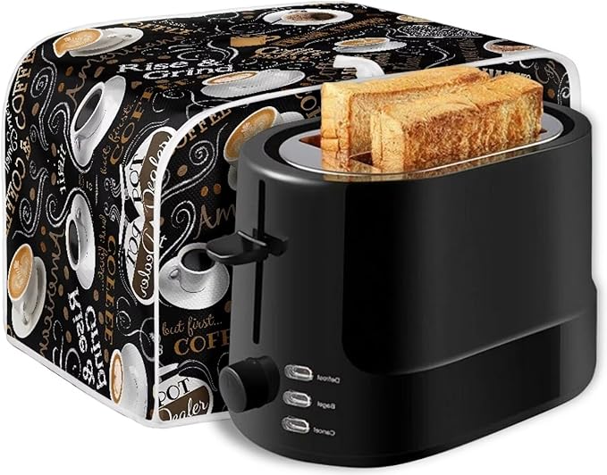 Cafe Coffee Print Toaster Cover 4 Slice Waterproof Appliance Cover with Handle Loop Kitchen Bread Baker Toaster Covers for Small Appliance