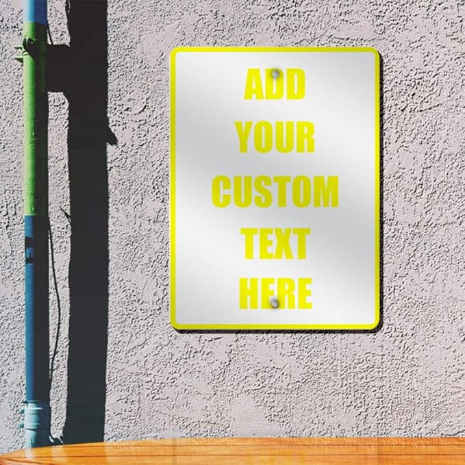 Aluminum Weatherproof Metal Sign Multiple Sizes Custom Personalized Text Here White Yellow Caution Vertical Street 12x18Inches