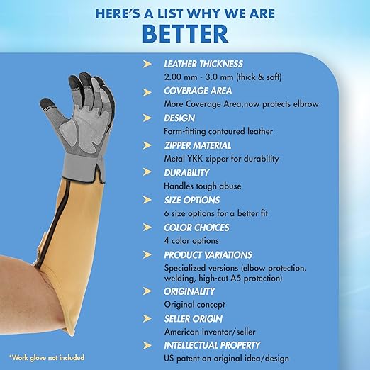 Arm Chaps Extended Elbow Leather Arm Guard - Arm Sleeve Protectors for Thin Skin and Bruising, Scratches & Cuts - Protective Arm Sleeve for Any Age- Left & Right Form-Fitting - Tan (1Pair/Small).