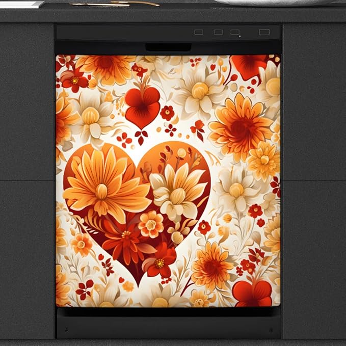 Valentine's Day Yellow Flowers Dishwasher Magnet Cover, Reusable Refrigerator Panel Stickers Microwave Front Door Covers Magnets for Kitchen Home Appliances Holiday Party Decorations 23 X 26 in