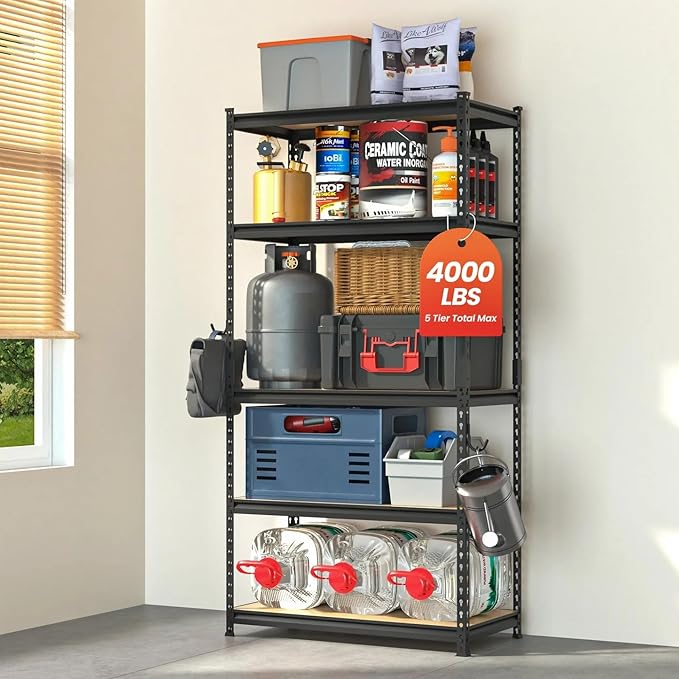 DYNALOAD 4000 Lbs Heavy Duty Garage Shelving, 5-Tier Adjustable Metal Storage Shelves, Boltless Steel Utility Rack for Garage Basement Warehouse, 36" W x 18" D x 72" H