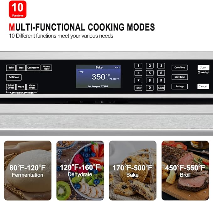 Electric Wall Oven, GASLAND Pro ES710TS Professional Built-in Oven 30 Inch 10 Functions, 5.0 Cu.Ft. Convection, Self-cleaning, Air Fry, Temperature Probe Included, 240V Hardwire, Stainless Steel