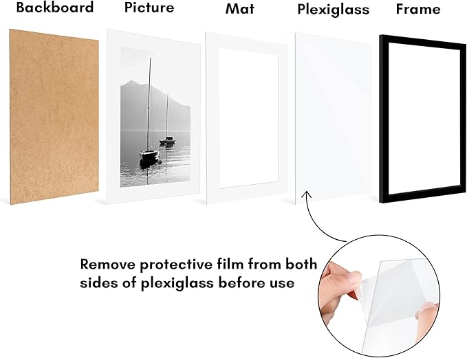Americanflat 16x22 Picture Frame with Polished Plexiglass - Set of 5 - Use as 12x18 Frame with Mat or Display 16x22 Photo Without Mat - Galleria Collection - Picture Frames for Wall Display - Black