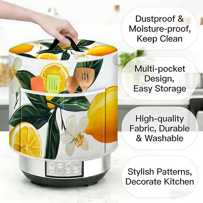 Rice Cooker Cover, Dust Cover for Kitchen Appliances with Handle and Storage Pocket, Easy to Clean Kitchen Decor Gift, Fits 3-6-8 Quart Instant Pot, Slow Cooker and Air Fryer