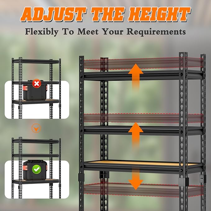 LEVELEVE 5-Tier Storage Shelving Unit, 2020 lbs Capacity, Heavy Duty Adjustable Metal Utility Shelf, 48" L x 18" W x 73" H for Garage, Kitchen, Pantry, Basement, Bathroom, Laundry, 4 Pack