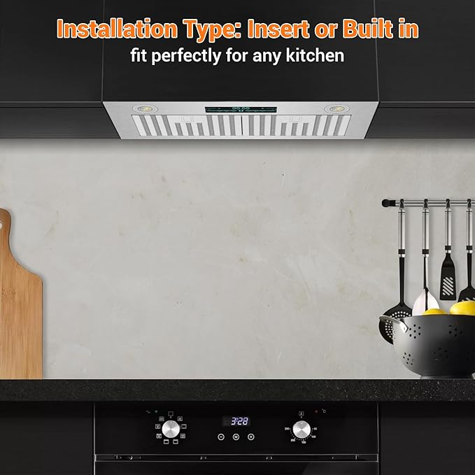 Range Hood 30 Inch Insert, 850 CFM Built-in Range Hood, Stainless Steel Kitchen Vent Hood with 4-Speed,Ducted/Ductless Hood Range with Bright LED Lights, Smart Control Panel