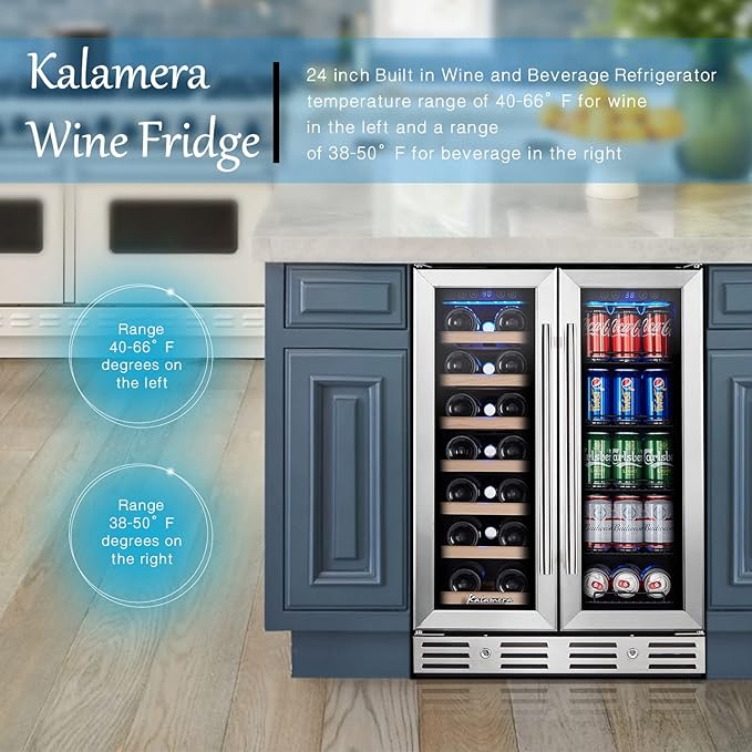 24 Inch Wine and Beverage Fridge, Wine Refrigerator Dual Zone Hold 20 Bottles and 78 Cans,Built-In or Freestanding Digital Touch Control