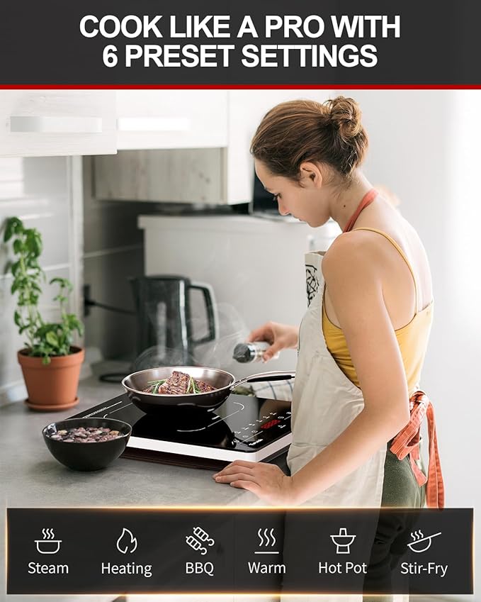 Portable Electric Stove,110V Electric Hot Plate Single Burner Electric Cooktop Countertop Burner with 6 Preset Functions,10 Power Levels,LED Touch Control, Child Lock &Timer