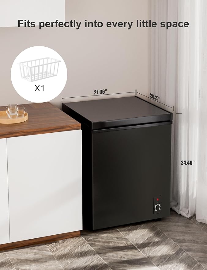 3.5 Cubic Feet Chest Freezer - Free Standing Top Open Door Compact Mini Deep Freezer, Energy-Efficient, Quiet(38db) w/Adjustable Temperature for Apartments and RVs, Home, Bar, Dorm, Kitchen (Black)
