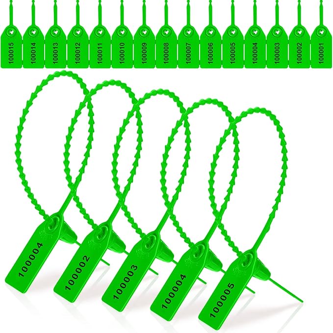 1000 Pcs Plastic Tamper Seals Fire Extinguisher Tags Security Tags Seals Safety Numbered Zip Ties Labels Safety Disposable Self Locking Signage 250 mm Length (Green)