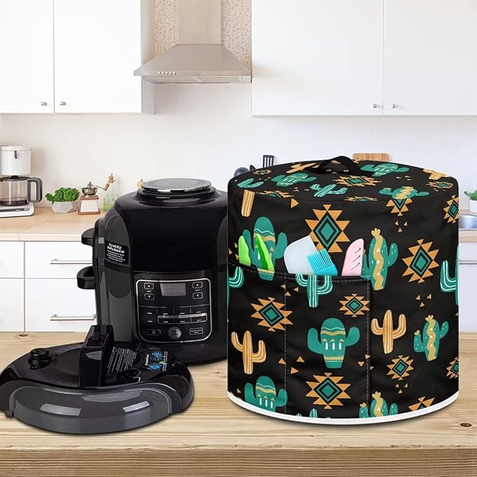 Western Cactus Print Round Pressure Cooker Cover 8 qt,Boho Kitchen Appliance Dust Cover for Round Pressure Cooker Rice Cooker,Air Fryer Cover,Toaster Cover,Oven Cover