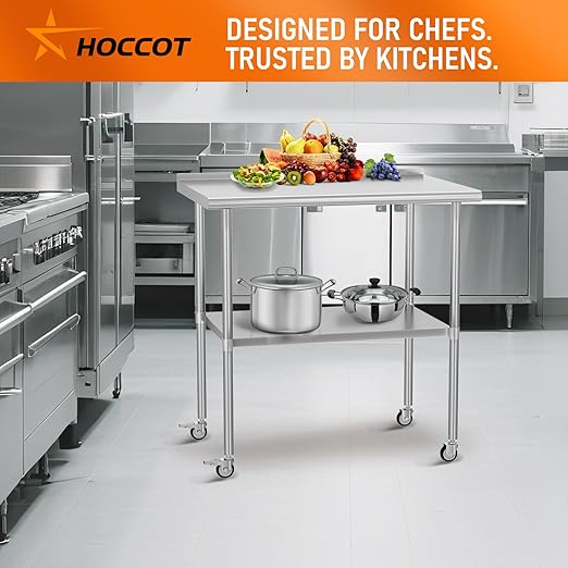 Stainless Steel Prep Table 24" X 36" with Adjustable Undershelf, Backsplash and Wheels, Commercial Metal Workstations for Kitchen, Garage, Outdoor BBQ