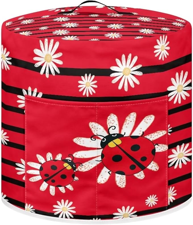 TODIYADDU Ladybug Air Fryer Cover Dust Cover Daisy Floral Instant Pot Pressure Cooker Cover Compatible with Most Kitchen Appliances Exquisite Instant Pot Pressure Cooker Accessories Nice Gifts