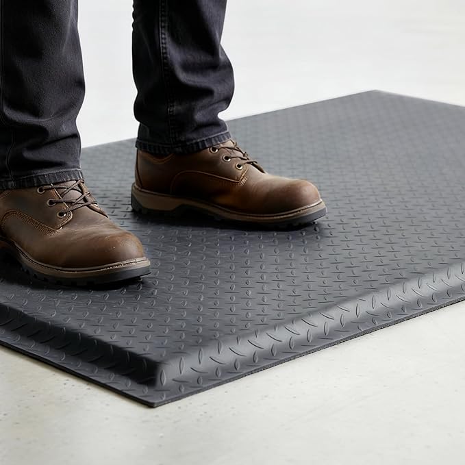 Nisorpa Anti Fatigue Mats Industrial 3' x 6' Ergonomic Standing Mat 15/16" Extra Thick Cushioned Shop Floor Mats Kitchen Mats Heavy Duty Commercial Diamond Plate Support for Leg & Back Pain, Grey