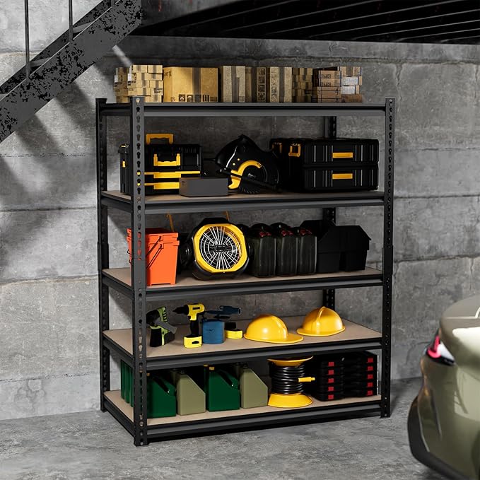 5-Tier 40”W X 19.7”D X 71”H Garage Storage Racks 2500LBS Garage Storage Heavy Duty Adjustable Metal Basement Shelving (Black)