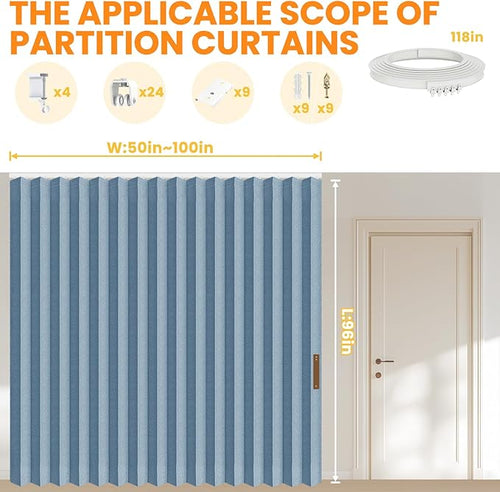 100% Blackout Privacy Room Divider Curtains Thermal Blackout Curtain for Patio Door, Include Ceiling Curtain Track, Bedroom Partition and Shared Office Space(Blue, W100 x L96, 1 Pack)