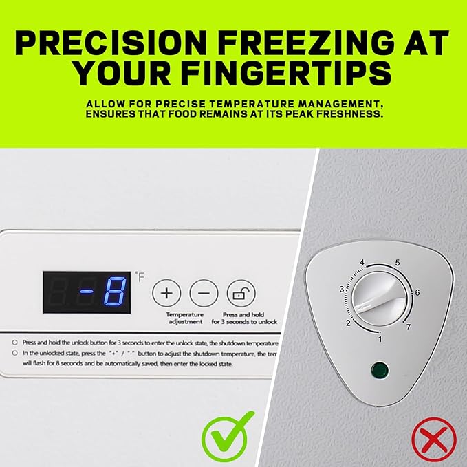 Small Mini Chest Freezer with 2 Hanging Baskets Electronic Control to 1℉Top Open Door Open Freezer Energy Saving Quiet Operation Perfect for Dorm, Garage and RVS, White