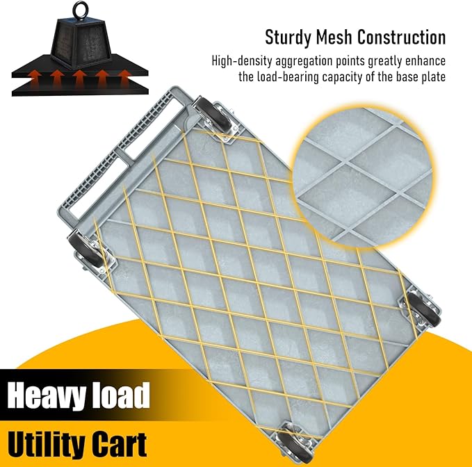 2 Tier Rolling Utility Cart on Wheels, 550 lbs Capacity Flat Top Plastic Tool Cart with Lipped Shelves, 46 x 26-Inch Heavy Duty Work Cart for Warehouse, Garage, Cleaning, Gray