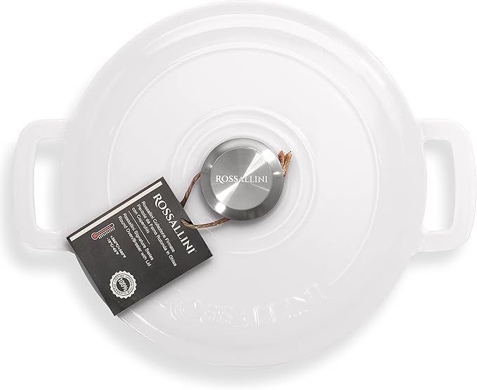 Signature Enameled Cast Iron Braiser, Non-Stick Serving Pot with Tight Fitting Lid for Perfect Roasting, Baking, Sauteing, Searing, and Pan Frying | 5Q (4.7L) - White