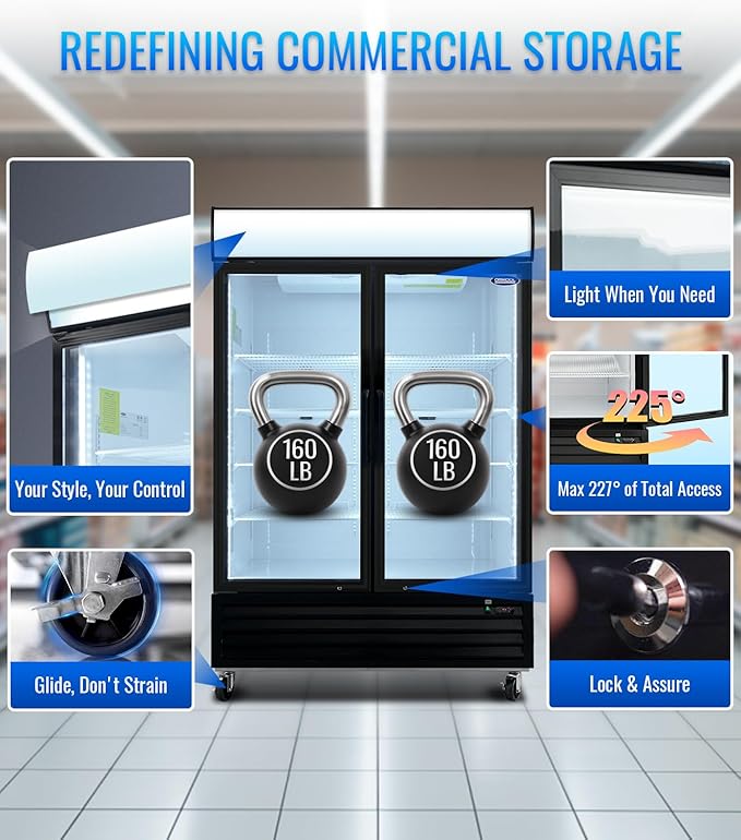 54" Commercial Merchandiser Freezer, 45.4 Cu.ft Commercial Display Freezer with 2 Glass Door, ETL Certified, -8 to -1℉, Auto Defrost, Interior LED Light, Good Choice for Supermarkets, Cafes, Stores