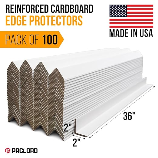 36" x 2" x 2" Reinforced Cardboard Edge Protectors, White (Pack of 100) – 0.225" Thick Extra Heavy-Duty Cardboard Corner Protectors – American Quality V-Board Pallet Edge Guard