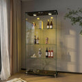 Yoluckea 4-Shelf Glass Display Cabinet with LED Lights, 2-Door Floor Standing Curio Cabinet with Universal Wheel for Home or Office, Black Glass Bookshelf for Collections, Decor, and Corner Display
