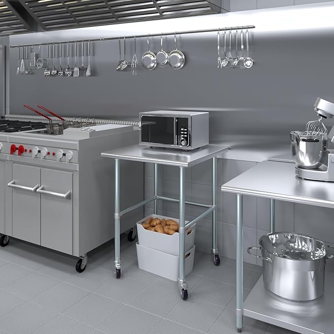 Stainless Steel Work Table Open Base & Wheels | Work Station | Metal Work Bench (Stainless Steel Work Table Open Base + Casters) (30" Long x 30" Deep)