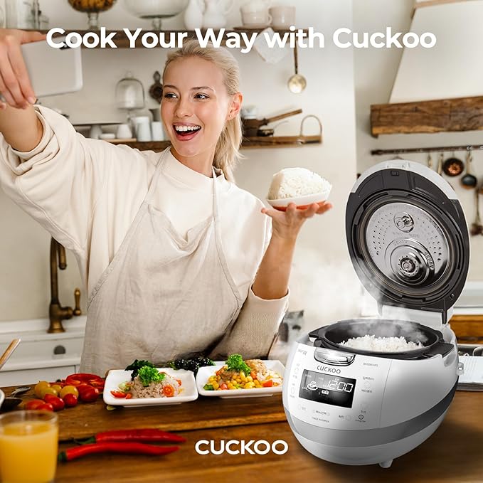CUCKOO High Pressure Rice Cooker 6-Cup Uncooked / 12-Cup Cooked with Induction Heating Technology, Versatile Rice Maker with 16 Menu Options and Steam Plate, Voice Guide, White (CRP-BHSS0609F)