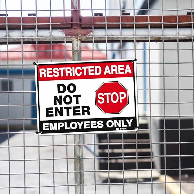 T&R Restricted Area Do Not Enter, Employees Only Sign - 2 Pack - 10 x 7 Inches Rust Free .040 Aluminum - UV Protected, Waterproof, Weatherproof and Fade Resistant - 4 Pre-drilled Holes