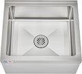 WILPREP Commercial Mop Sink, 19x16x8 Inch 304 Stainless Steel Utility Sink with Strainer & X-Shaped Floor Guides for Kitchen Laundry Garage Pet Salon