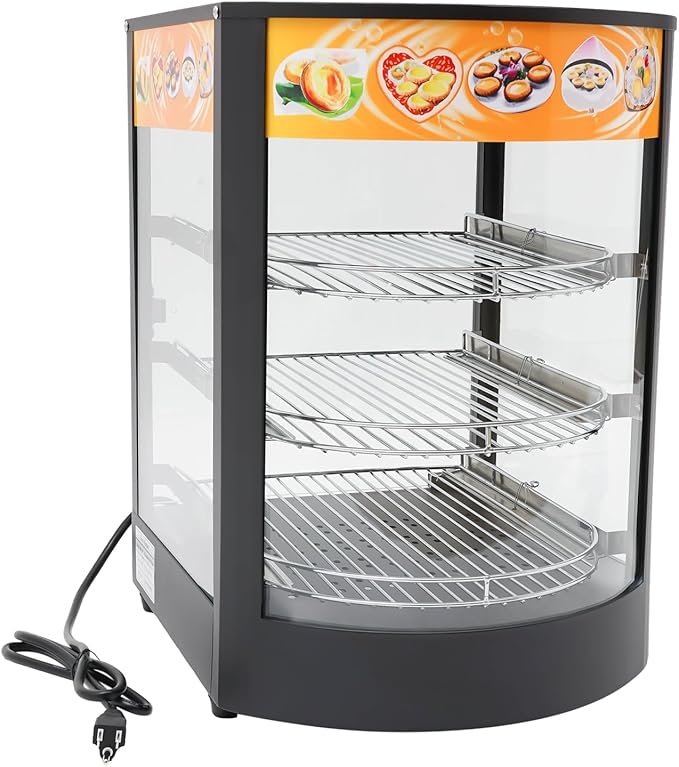 3-Tier Food Warmer, 800W Commercial Food Warmer Display Electric Heating Pizza Pastry Warmer Display Case 85-185℉ for Buffet Restaurant Countertop Catering Hot Box Warming Holding Cabinet