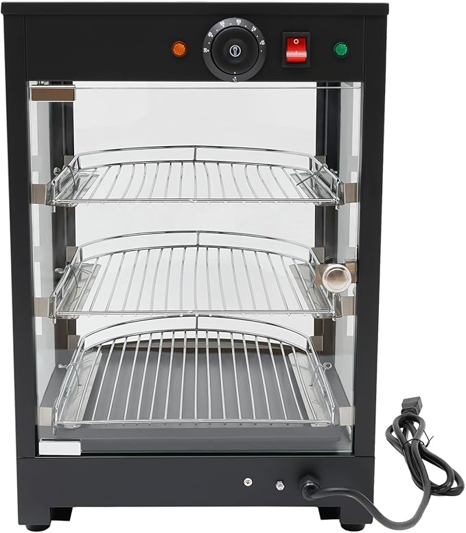 3-Tier Food Warmer, 800W Commercial Food Warmer Display Electric Heating Pizza Pastry Warmer Display Case 85-185℉ for Buffet Restaurant Countertop Catering Hot Box Warming Holding Cabinet