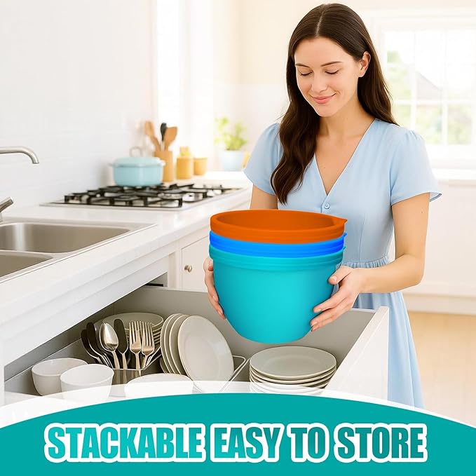 Upgraded 4.5-5QT Silicone Bowl Liners for KitchenAid Mixer, Thick Design with Pour Spout, Measurement Marks & Hanging Holes for Easy Storage, 3-Pack with Lids, No-Spill & Space-Saving