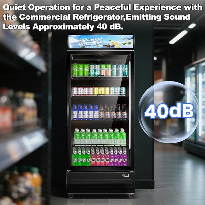 Tylza Commercial Refrigerator with Glass Door Display Beverage Fridge, 21.2 Cu Ft Upright Beverage Cooler Merchandiser with Rebound Door, Fast Cooling, Low Noise, Black