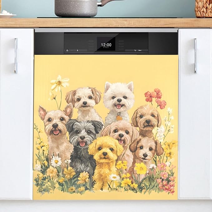 Dishwasher Magnet Cover, Dogs Magnet Sticker Fridge Panel Decal for Home Kitchen Decor, 23x26in