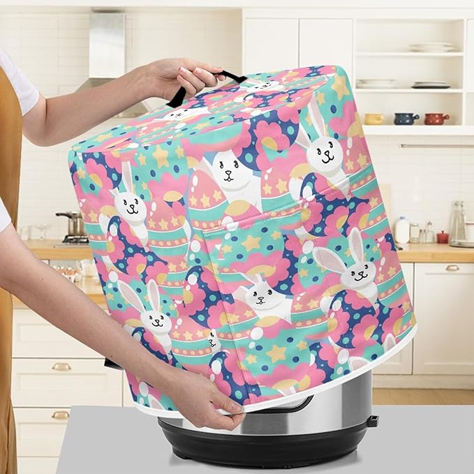 Easter Bunny Eggs Print Air Fryer Cover White Kitchen Appliance Dust Covers for Rice Cooker Air Fryer,Microwave Oven,Easter Theme 3 Quart Pressure Cooker Cover,Washable