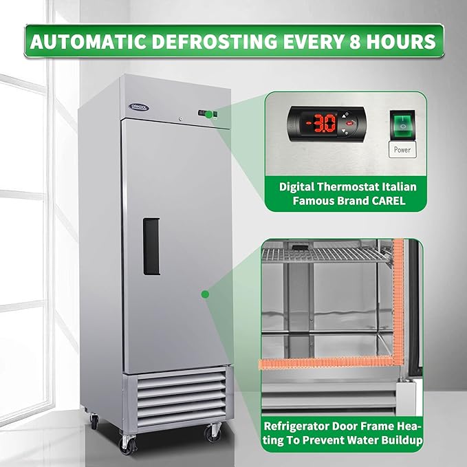 23 Cu.Ft Commercial Freezer, 27" Upright Freezer, 1 Solid Door, Stainless Steel Reach-in Freezer with 3 Shelves for Restaurant Garage, ETL and DOE Approved