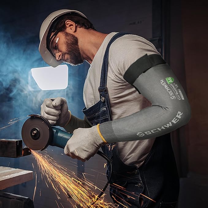 Schwer AIR-SKIN ANSI A6 Cut Resistant Arm Sleeves for Men & Women, Arm Protectors for High Risk Work, Gardening Sleeves, 10 Pairs, Dark Grey, 18 IN