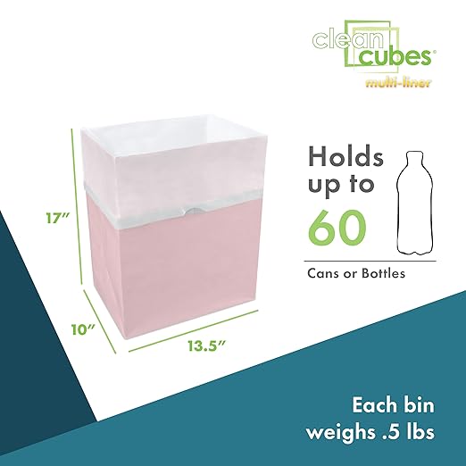 13 Gallon Disposable Pop-Up Trash Cans (3-Pack, Multi-Liner) with Fitted Bags – Foldable Garbage & Recycling Bins for Parties, Events & Kitchen (Pink, 17" H x 13.5" W x 10" D)