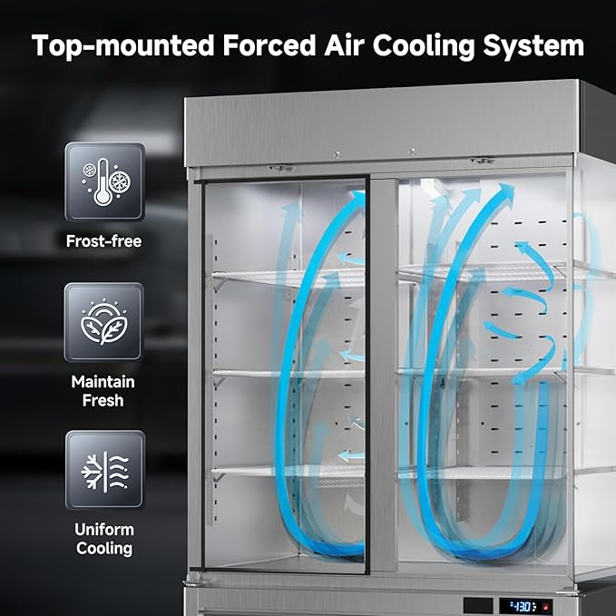 VEECOOL 54" W Commercial Reach in Freezer WiFi Enabled with Smart App Control, 49 Cu.Ft Fan Cooling Stainless Steel Solid Door Upright Freezer for Commercial Restaurant Cafe Kitchen Garage