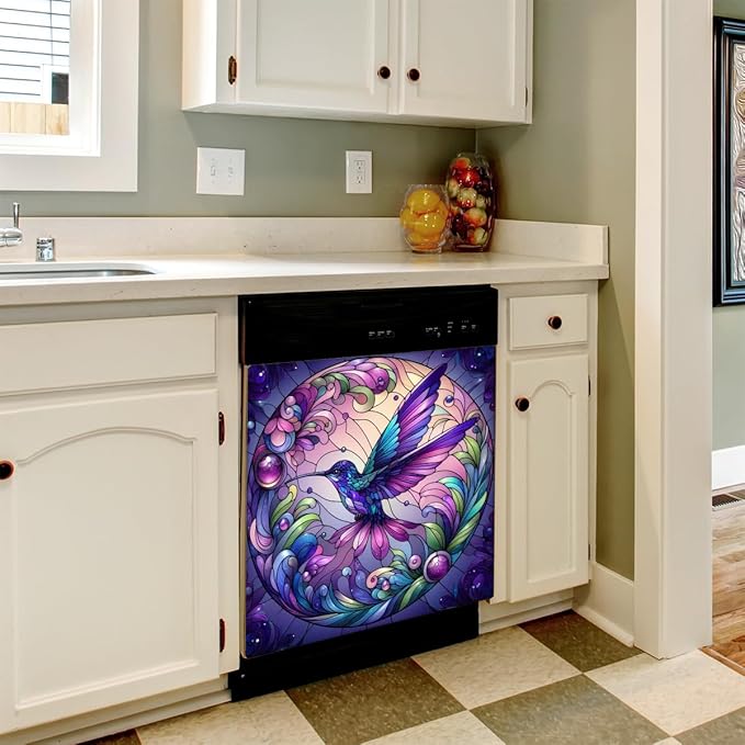Spring Bird Dishwasher Magnet Cover Animal Bird Purple Dishwasher Decorative Cover Front Dishwasher Door Cover Reuseable Dishwasher Cover Panel Decal for Kitchen Home Appliances 23" X 26"