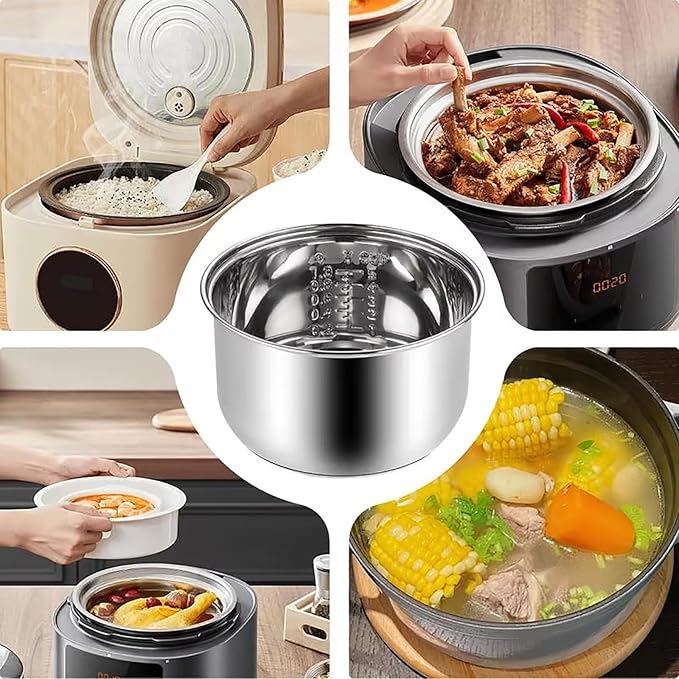 Rice Cooker Replacement Pot, Stainless Steel Non-Stick Inner Pot with Durable Upgrade & Even Heating for Perfect Rice (Please Confirm Size and Shape Before Purchase)