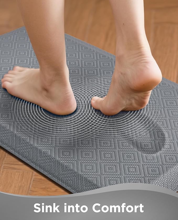 Ophanie Kitchen mats for Floor, 3/4 inch Thick, Kitchen Rugs, 20x39 Anti Fatigue Standing Cushioned Mat, Waterproof, Comfort Ergonomic mat for Office, Home, Sink, Gray Non-Slip Bottom