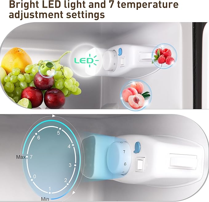 Mini Fridge with Freezer 3.2 Cu. Ft. Small Refrigerator with Freezer, 2 Door Dorm Fridge with Adjustable Thermostat & Shelves, Small Fridge for Apartment, College Dorm, Office, RV, Home, Silver