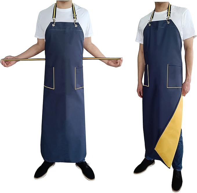 Rubber Aprons Waterproof with Pockets for Dishwashing, Dishwasher Apron Waterproof for Restaurant, 47 Inch Adjustable Neck Strap Butcher Apron for Men Water Proof, Heavy Duty Rubber Apron for Chemical