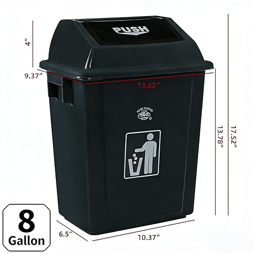 8 Gallon Plastic Small Trash Can with Swing Lid, Office Garbage Can Wastebasket Bin for Recycling, Gray (Pack of 4)