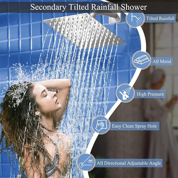 Shower Faucet Set Polished Chrome Shower System, Knob Switch Diverter Shower Faucet with High Pressure Handheld Spray, Wall Mount 12 Inch Shower Head with 6 Inch Wall Mount Shower Head