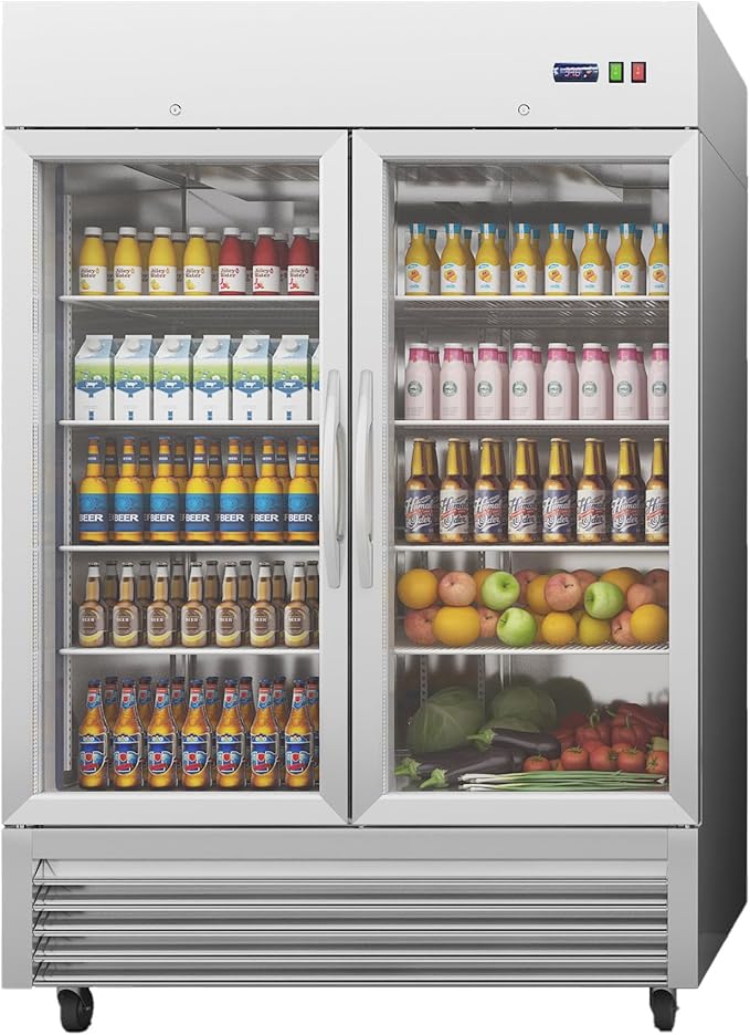Beverage Refrigerator, 49 Cu.Ft Drink Fridge with Glass Door, Commercial Fridge with 8 Adjustable Shelves, Commercial Refrigerator with Front Led Light for Restaurant, Supermarket, Gym