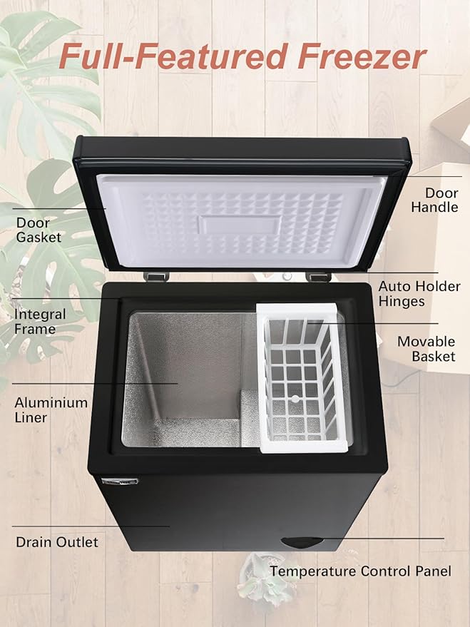 Chest Freezer Small Deep Freezer WANAI 3.5 Cu.Ft Mini Freezer Black Free-Standing Top Door Freezer Adjustable 7 Thermostat and Removable Basket Open Deep Freezer Apartment Kitchen, Black